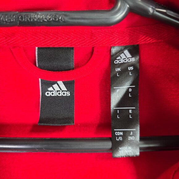 Mens Adidas Red Track Jacket Black Stripes Full Zip 100% Polyester Size L - Picture 2 of 8